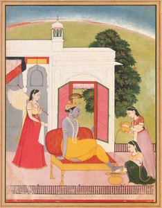 Les pieds de Krishna lavés par des servantes, Punjab Hills, Basohli, c.1780