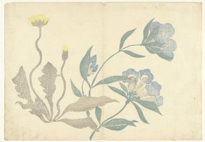 Pissenlits et fleurs bleues