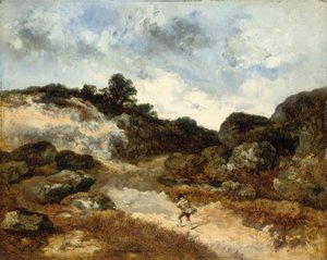 Avant la tempête, un personnage sur la route rocheuse vers Jean-de-Paris - Narcisse Virgile Diaz de la Peña