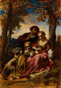 Figures et un chien dans un paysage - Narcisse Virgile Diaz de la Peña