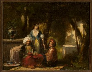 Homme au narguilé devant un paysage forestier - Narcisse Virgile Diaz de la Peña