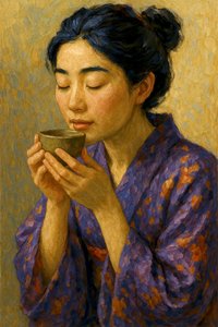 Une Japonaise dégustant un thé
