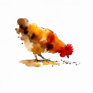 Aquarelle représentant une poule picorant