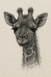 Broderie représentant une petite girafe sur papier fait main