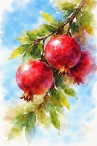 Peinture représentant des grenades aux couleurs vives - Natalie Bruns
