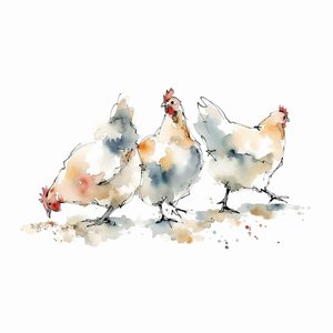 Les poules de la ferme Watercolor