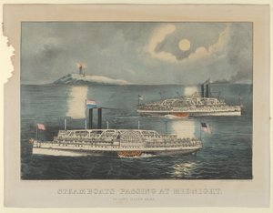 Bateaux à vapeur passant à minuit - Sur Long Island Sound, 1872-74 - Currier and Ives