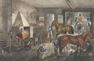 Trotting Cracks at the Forge - Currier and Ives