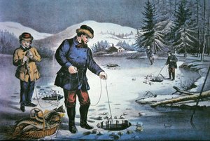 Vie de pionnier américain : pêche à travers un trou de glace