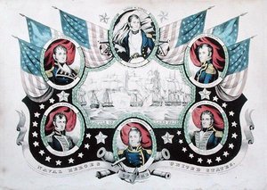 Bataille du lac Érié avec portraits de héros navals américains - Nathaniel Currier