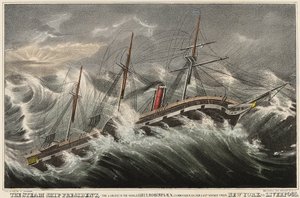 Le paquebot President, le plus grand du monde, commandé par le lieutenant Roberts lors de son dernier voyage de New York (USA) à Liverpool (Angleterre), dans la tempête du 12 mars - Nathaniel Currier