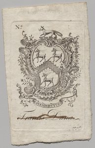 Ex-libris : Armoiries avec inscription de Francis Dana - Nathaniel Hurd