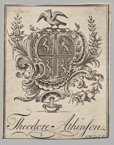 Ex-libris : Armoiries avec inscription de Theodore Atkinson - Nathaniel Hurd