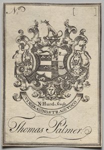 Ex-libris : Armoiries avec inscription de Thomas Palmer - Nathaniel Hurd