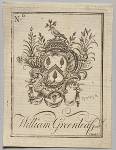 Ex-libris : Armoiries avec inscription de William Greenleaf Jun.r - Nathaniel Hurd