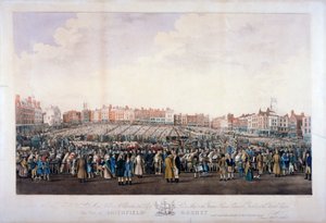 Marché de Smithfield, West Smithfield, City de Londres, vers 1825 - Nathaniel Whittock