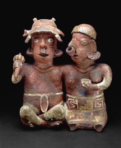 Couple assis, 200 av. J.-C. - 300 après J.-C. (céramique et pigment)