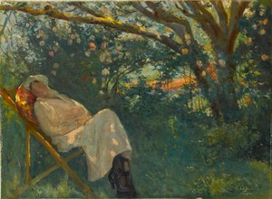 Dame en rose sur une chaise longue - Nazmi Ziya Gueran