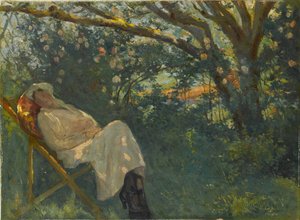 Dame en rose sur une chaise longue - Nazmi Ziya Güran