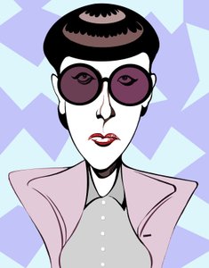 Edith Head, créatrice de costumes américaine (1907 - 1981) caricature en couleur avec lunettes noires - Neale Osborne