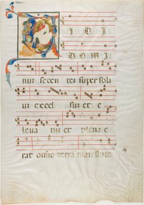 Saint agenouillé devant Dieu trônant dans une initiale historiée "V" d