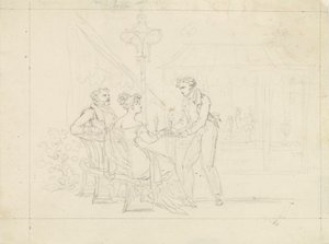 Couple Biedermeier dans un café, serveur servant de la glace - Leopold Blonder