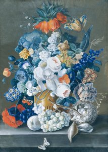 Bouquet de fleurs avec fruits, nid d