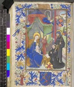 Add 17440 f.13v Vierge au Lys avec le patron Willem van Bossunt, du Missel de Gand - Netherlandish School