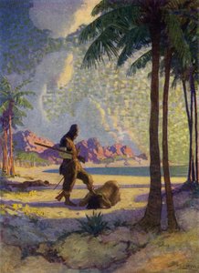 Illustration pour Robinson Crusoé - Newell Convers (after) Wyeth