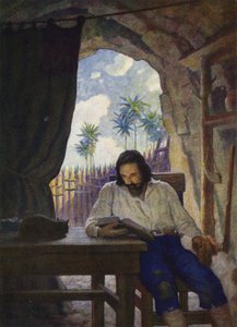 Illustration pour Robinson Crusoé - Newell Convers (after) Wyeth