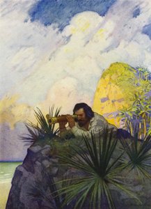 Illustration pour Robinson Crusoé (lithographie en couleur) - Newell Convers (after) Wyeth