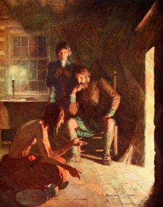 La Longue Pensée indienne dans une maison de colons (lithographie en couleur) - Newell Convers (after) Wyeth