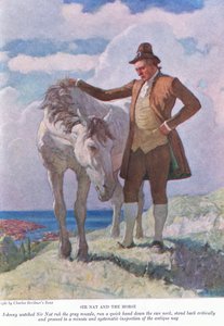 Sir Nat et le cheval : Johnny regardait Sir Nat frotter le museau gris ; reculer et procéder à une inspection minutieuse et systématique - Newell Convers Wyeth
