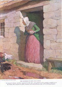 La mère de John Paul Jones : Une femme au visage tiré et triste apparut à la porte ; elle ramassa le paquet et le pesa dans ses mains - Newell Convers Wyeth