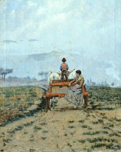 Sur un chariot dans les champs