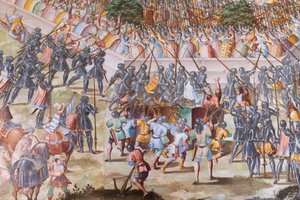 Détail de la fresque dans la Salle des Batailles de la Bataille de La Higueruela en 1431