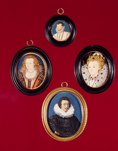 Collection de miniatures : Francis Drake (maintenant à la National Portrait Gallery, voir 1619) ; Elizabeth I (maintenant à la National Portrait Gallery) ; Isaac Oliver ; Elizabeth, Reine de Bohême - Nicholas Hilliard