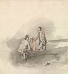 Deux hommes dans un bateau trinquant avec des chopes (?) - Nicholas Pocock