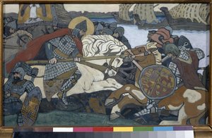 Alexandre Nevski frappant Birger Jarl. Episode de la bataille de la Neva - Nicholas Roerich