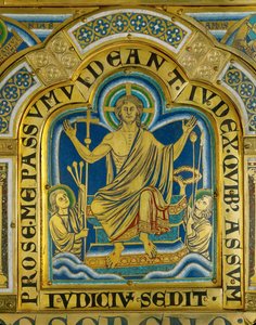 Le Christ siège en jugement, les saints portent les instruments de sa passion ... (émail sur cuivre doré) - Nicholas of Verdun