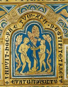Eve tend la pomme à Adam ... (émail sur cuivre doré)
