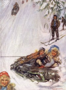 Norvège : Filles sur une luge renversée, Holmencollen - Nico Jungman
