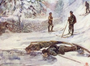 Norvège : Skieurs buvant du vin de groseille (lithographie en couleur) - Nico Jungman
