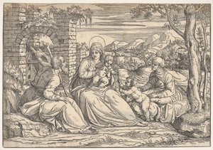 La Sainte Famille avec les saints Élisabeth et Jean - Nicolò Boldrini