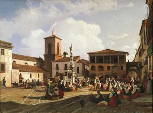 Benevento (Région de Campanie), Place Orsini avec le clocher de la cathédrale et la fontaine dédiée au Pape Orsini - Nicola Palizzi