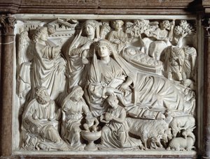 Annonciation et nativité Chaise réalisée par Nicola Pisano (1215/20-1278/84) 1260 Baptistere Saint Jean de Pise (Battistero san Giovanni di Pisa), Italie