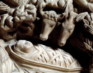 Art et architecture gothique : la nativité - Détail des bas-reliefs du pupitre en marbre réalisé par Nicola Pisano entre 1266 et 1268 - Nicola Pisano
