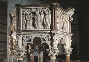 Italie, Toscane, Pise, Piazza dei Miracoli, Baptistère de Saint Jean, chaire par Nicola Pisano