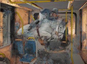 Cheval blanc sautant sur un train, 2023