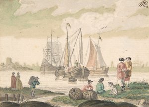 Paysage marin avec sept personnages et un chien - Nicolaas Aartman